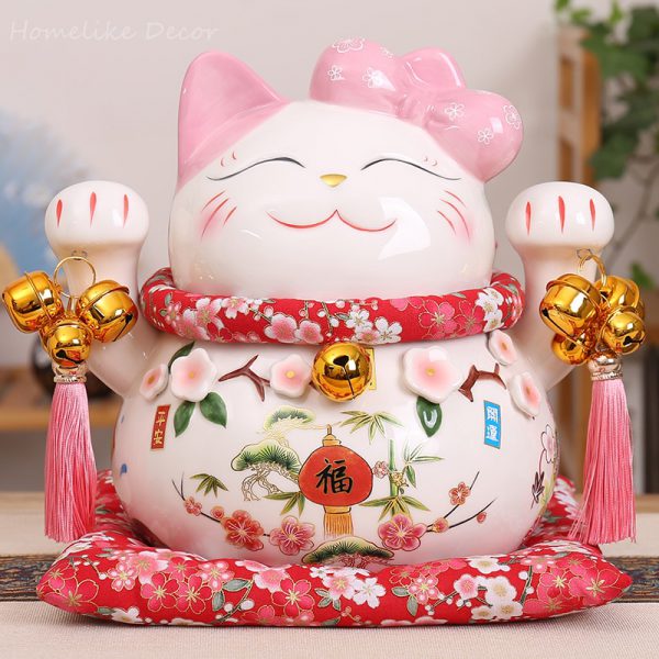 Maneki Neko Ceramic Lucky Cat Pink Ornament