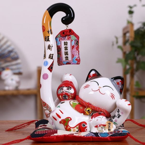 Creative Long Tail Ceramic Lucky Cat Maneki Neko