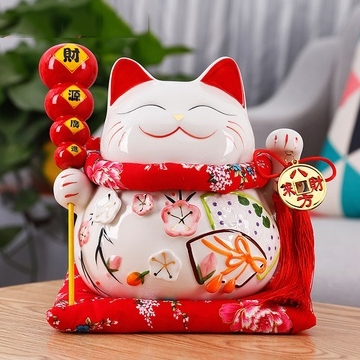10 Inch Ceramic Maneki Neko Fengshui Cat