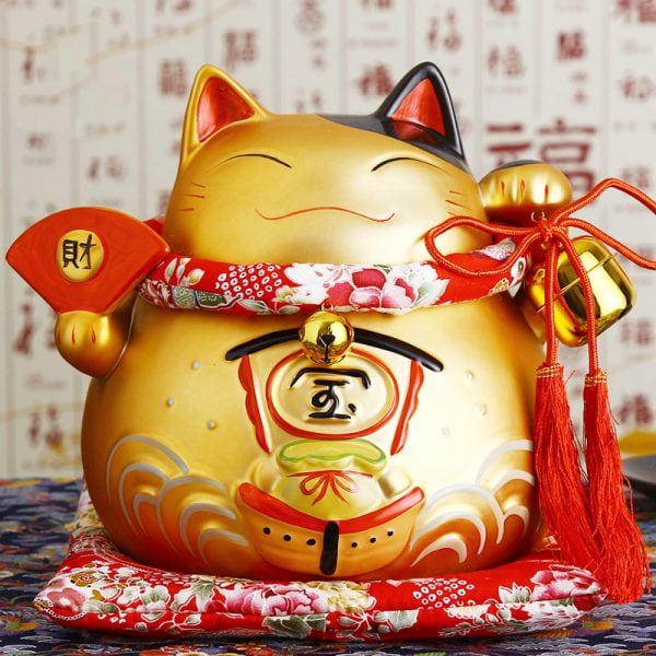 8 inch Golden Maneki Neko Ceramic Lucky Cat