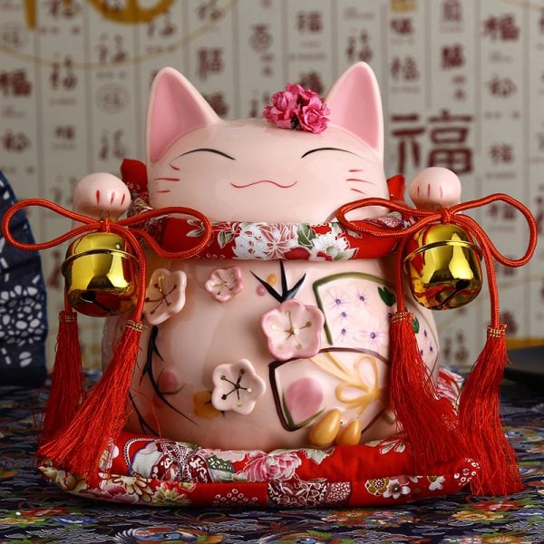 8 inch Maneki Neko Ornament Pink Lucky Cat