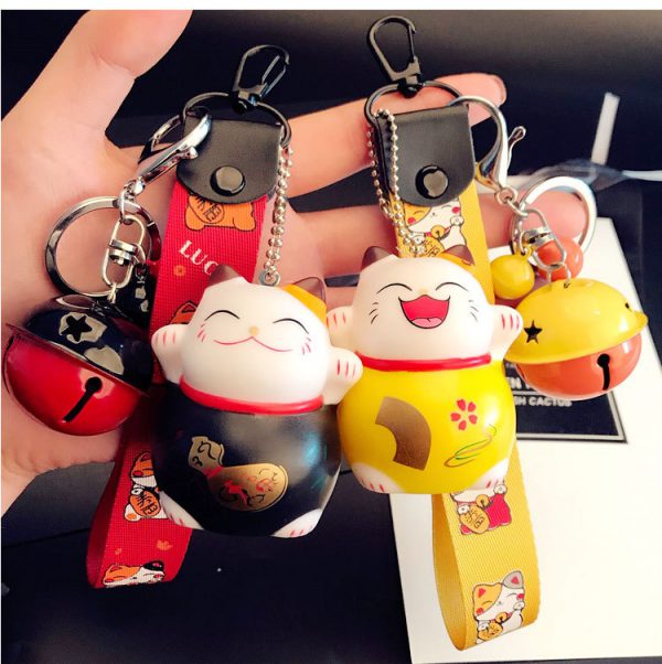 Maneki Neko Lucky Cat Braid Belt Bells Keychains