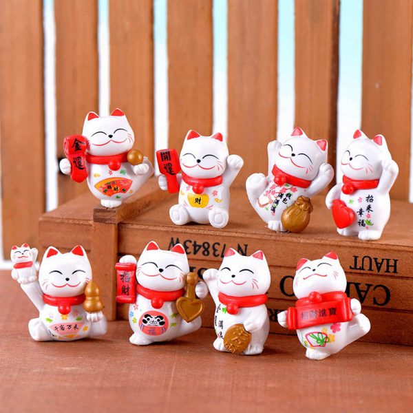 8pcs Maneki Neko Lucky Cats Adorable Miniature