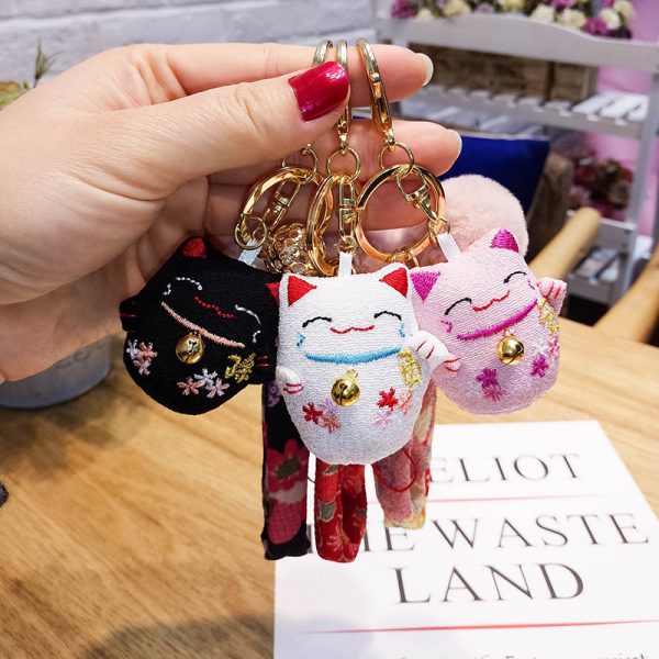 Handmade Stitch Maneki Neko Lucky Cat Keychains