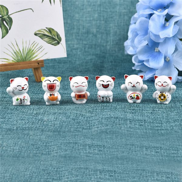 6pcs Lucky Cat Maneki Neko Miniatures Decorations