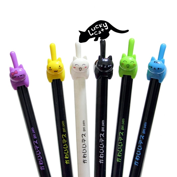 8pcs 0.5mm Cartoon Cat Tail Cute Black Gel ink Pen Click Type Office Supplies 