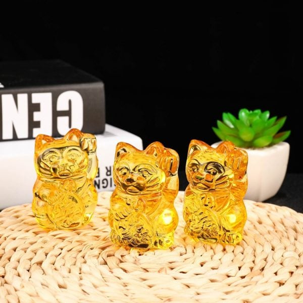 Chinese Citrine Crafts Lucky Cat Glass Ornaments