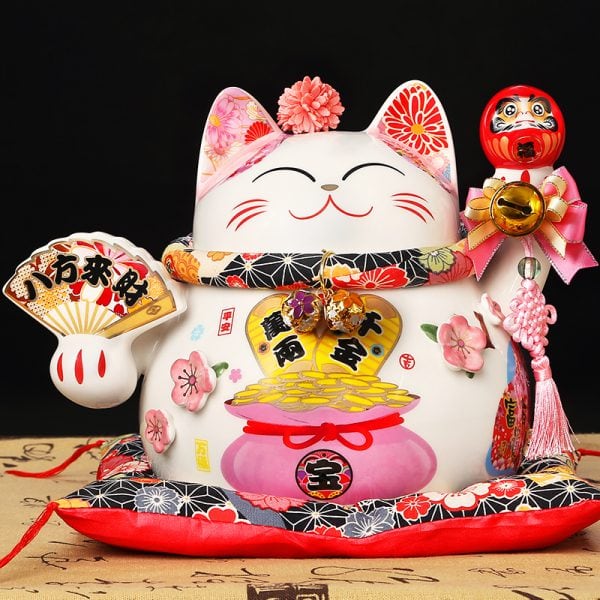 10 Inch Ceramic Fengshui Cat Maneki Neko