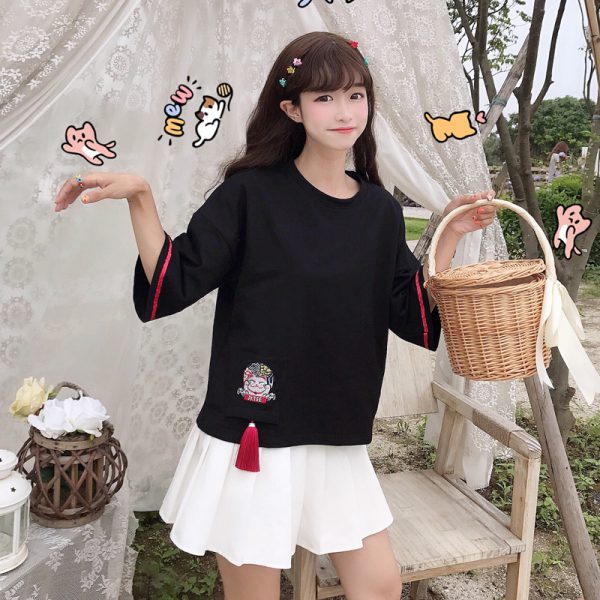 Japanese Style Retro Maneki Neko Lucky Cat T-shirt
