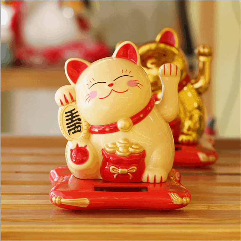 Solar Powered Pink Maneki Neko Cat Doll Kids Toy Home Decor Ornament Gift 
