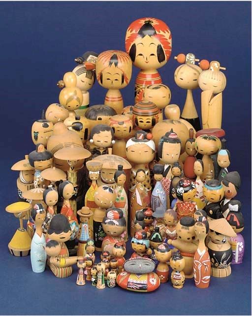 A very large collection of turned wood Kokeshi dolls | Christie's
