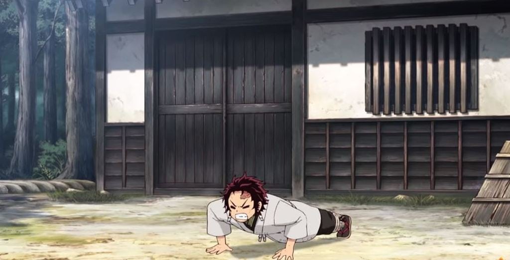 Kimetsu No Yaiba Tanjiro push-ups training