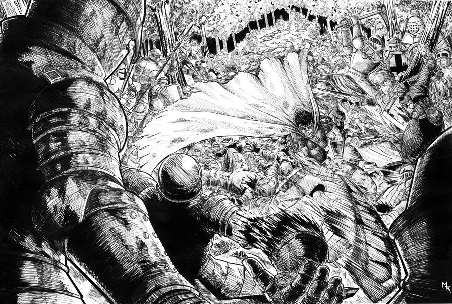 guts VS a 100 men by loneHUNGRYwolf.deviantart.com on @deviantART (manga) |  Berserk, Fighting poses, Guts